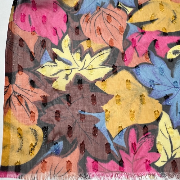 Fabric Sheer Fall Leaves Pink Brown Blue Sparkle 2 yards 10" X 44" Wide - Picture 4 of 6